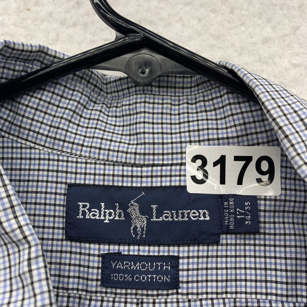 VTG Ralph Lauren Yarmouth Dress Shirt Mens 17 34/35‎ Plaid Tattersall Check Blue - Picture 11 of 11
